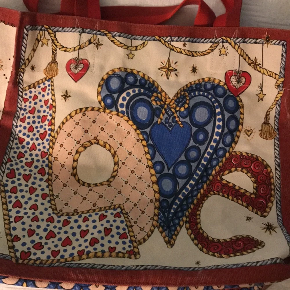 Brighton Love Hearts & Christmas Red & White Colorful Printed Tote Book Bag